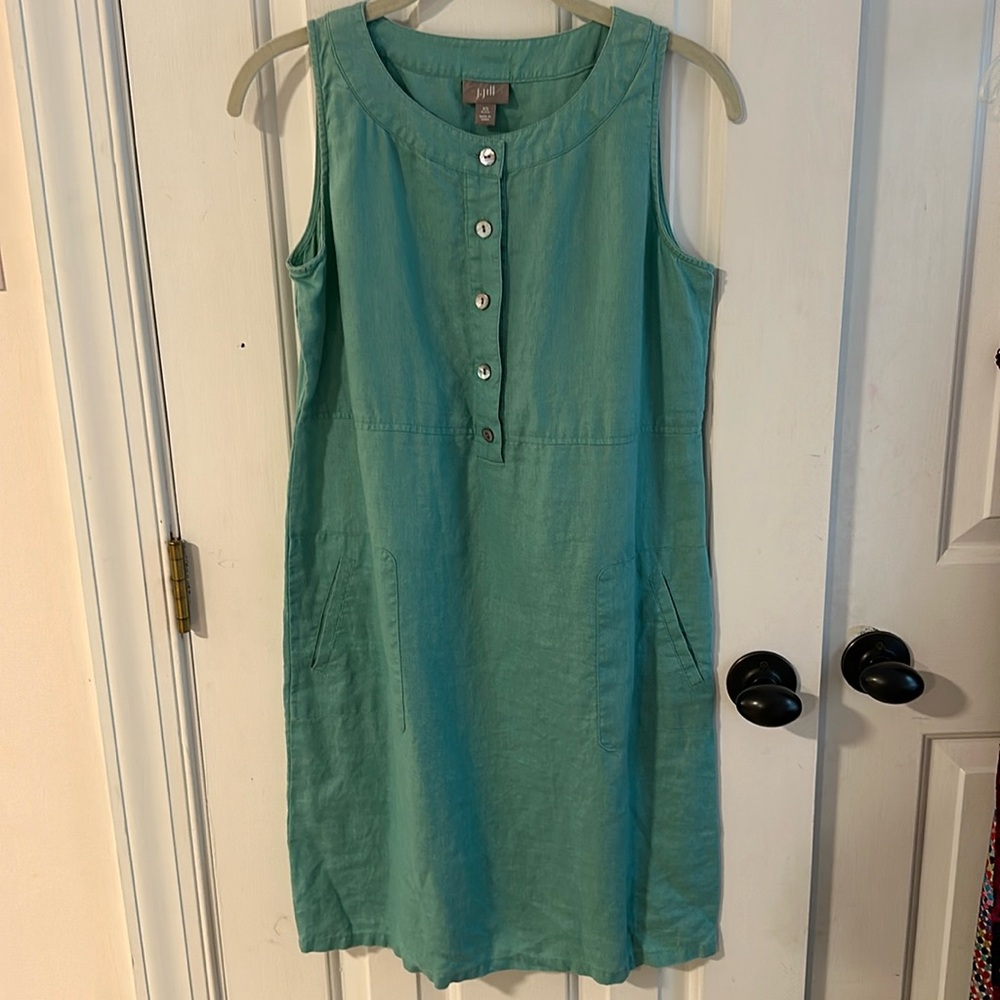 100% Linen J. Jill Turquoise Dress Size XS